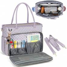 Teacher Tote Bag 15.6 Inch Laptop Bag For Women Work Bag Laptop Tote Nurse Bag Professional Computer Messenger Bag With Insulated Pocket, Laptop Briefcase For Office, College, Nursing - 灰紫色 - 查看 1