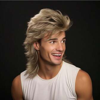 Men'S Medium-Length Curly Brown Wig, 80S Style, Heat-Resistant, Suitable For Halloween Costumes And Party Wear.