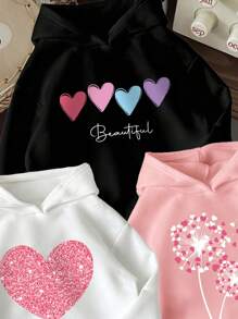 3pcs/Set Toddler Heart Graphic Warm Hooded Sweatshirts - Multicolor - View 3
