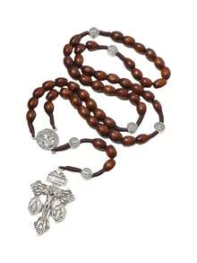 圣本笃木质念珠项链（1件），男士祈祷珠，天主教信仰饰品，宗教礼物 - 念珠KR014 - 查看 12