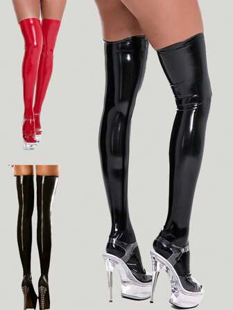 1 Pair Glossy Over-The-Knee Socks For Women, Fashionable & Versatile, Suitable For Daily Wear, Party, Performance Matching, Gift