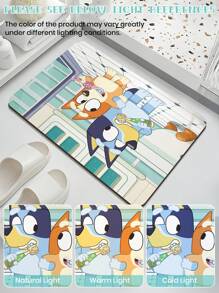 Bluey Bluey 1pc Soft Diatomaceous Earth Anti-Slip Absorbent Mat For Bathroom, With Blue Bluey Spring Cleaning Pattern Pattern, Washable Anti-Slip Carpet/Rug, Suitable For Living Room, Bedroom, Entryway, Kitchen, Bathroom, Game Room, Study