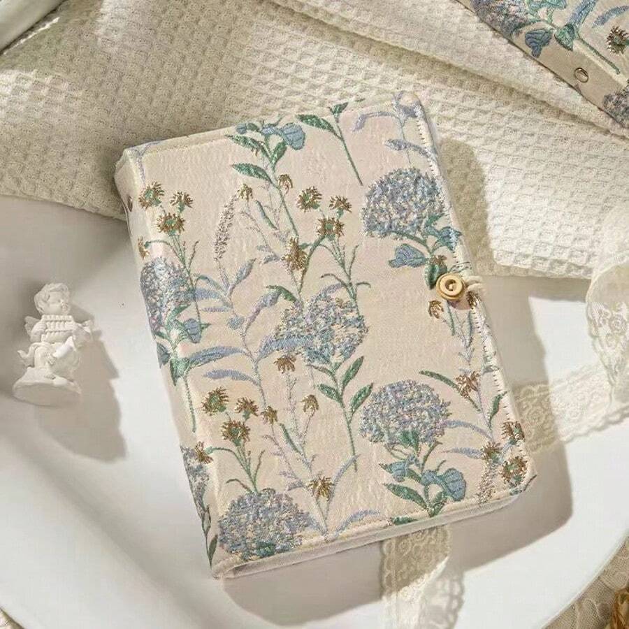 1pc Gold Floral Embroidery Loose-Leaf Handbook, Cute Original Handmade Detachable Blank Page Diary Student Girl Notebook, School Supplies, Back To School - Flower - View 1