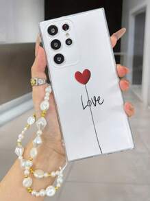 1 件时尚心形和字母印花穿孔保护手机壳，配手工串珠手链，适用于 16/11/16pro/16plus/16promax/16e/15Promax/13/14/12/XS/XR/7G/8P、Galaxy 11/12Pro/12/12X/13Pro/14Pro/15Pro、Redmi 10/9/Note9/12c/Note11pro/Note8Pro，防摔手机壳 - 彩色 - 查看 2