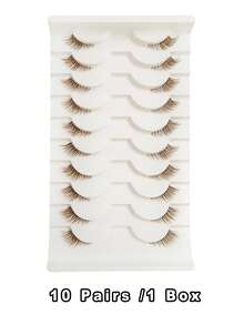 Asiteo 10 Pairs Brown Half Lashes Clear Band Eyelashes Cat Eye False Eyelashes Short Soft 3d Faux Mink Eyelashes Soft Natural Makeup Cat Eye Lashes End Eye Elongated Lashes For Daily Wear Bachelor Party,Dates,Parties - Cat Eye Lashes - View 7