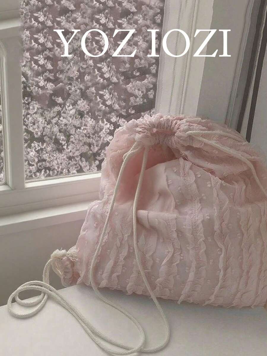 Fashionable Pink Girly Drawstring Pocket Backpack, Large Capacity Foldable Travel Bag For College Girls And Daily Outdoor, School Backpack - Pink - View 1