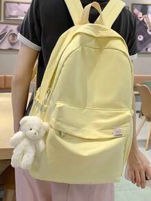 1 pieza Mochila decorativa con diseño de oso de gran capacidad, adecuada para viajes al aire libre, compras, vacaciones, útiles escolares, ligera, portátil, plegable, apta para adolescentes, mujeres, estudiantes universitarios, principiantes y trabajadores de oficina, perfecta para volver a la escuela, primer día de clases, escuela secundaria, preparatoria, actividades al aire libre, viajes, salidas, vacaciones, conciertos - Amarillo - Ver 3