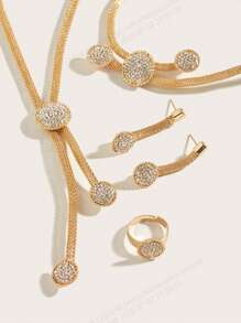 5-teiliges Schmuckset im Universitätsabschluss-Stil, Mesh-Kette mit Strass, Halskette, Armband, Ring, Ohrringe für Lässig Party Damen