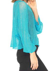 Summer Irregular Knit Cover-Up Crop Top For Women Y2k Aesthetic See-Through T-Shirt Beach Vacation Going Out Tops Womens Crochet Shrug Y2K Hollow Out Bolero Shrug See Through Cropped Top - 藍色 - 查看 3