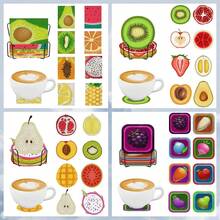 8 piezas Posavasos con diseño de frutas, formas redondas y asimétricas, kit de pintura de diamantes, material de madera con soporte, arte de diamantes DIY mosaico de cristal Posavasos y soportes para posavasos, adecuado para uso diario en la oficina, decoración del hogar, regalos para principiantes