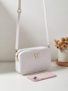 Fashionable Casual Crossbody Bag For Women, With Detachable Woven Strap, Comfortable Texture, Wavy Pattern, Exquisite Decoration & Classic Design, Versatile & Niche - White - View 3