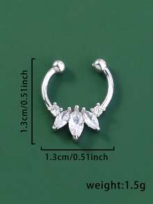 1pc Crown Synthetic Cubic Zirconia Fake Septum Nose Hoop Ring For Women Non Piercing Clip On Nose Body Jewelry - Bạc - Xem 5