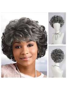 Synthetic Old Lady Wig Short Curly Gray Granny Wig For Cosplay Old Lady Costume Wig Halloween Party Wig - Grey - View 2