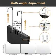 360 Viewing Angle Self Hair Cutting Mirror, Clear Anti-Fog HD Glass, USB Rechargeable, Easy To Use, Height Adjustable, Portable, Good Choice For Gifts - Black(With LED,With Accessories) - 查看 4