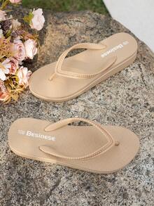 女士厚底人字拖，新款夏季户外沙滩凉鞋，游泳度假两相宜 - 卡其色 - 查看 3