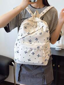 1 件开学蝴蝶结图案背包，大容量学生包，带笔记本电脑隔层书包，可调节肩带书包，休闲轻便旅行背包，非常适合女孩/青少年/学生/毕业生，适合日常使用、郊游、旅行、学校和开学