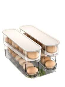 1pc Automatic Double-Layer Egg Holder - 12-14 Eggs Capacity, Hinged Sliding Design, Keeps Eggs Fresh, Non-Food-Contact Plastic, Refrigerator & Kitchen Organizer