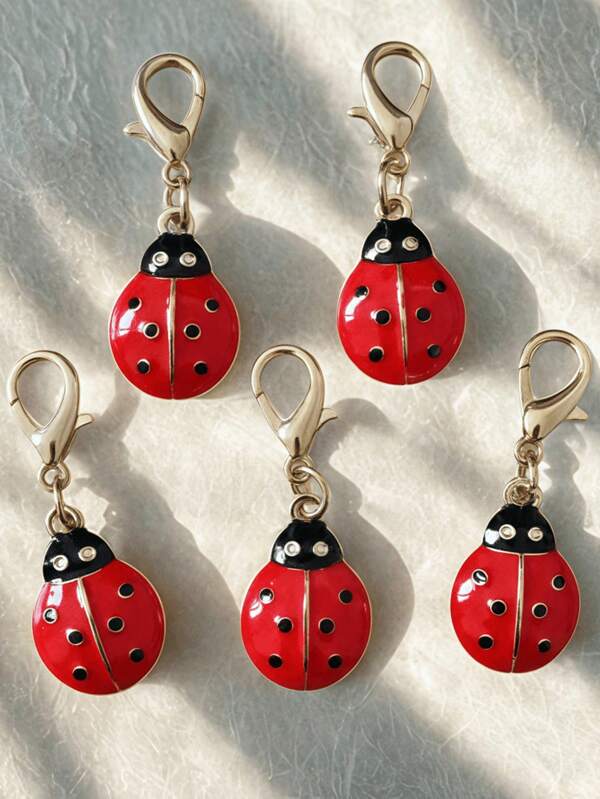 1/5/10pcs Adorable Six - Star Ladybug Charms With Lobster Clasps. Ideal For Use As Keychains, Bag Charms And Other Decorations. And Stylish