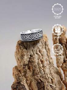1 chiếc nhẫn phong cách Punk Celtic Knot bạc Sterling S925, trang sức không gây dị ứng, thích hợp cho Halloween, sinh nhật, quà tặng ngày lễ tình nhân, hàng ngày, trang trí tiệc tùng, đi kèm hộp quà - Màu Đen Súng - Xem 2