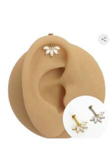 1 pieza Pendientes de aro de acero quirúrgico ASTM F136 con rosca interna y circonita cúbica, para perforaciones de labio, concha y hélice vertical de 16G