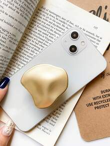 1pc Metal Electroplated Mirror Finish Phone Stand, Adhesive Telescopic Sliding Holder, Asymmetric Design Stand, Desktop TV Viewing Accessory, Compatible With IPhone, Android Phones, Birthday & Gift, Family & Friends, Push-Pull Phone Holder, Phone Accessory - Matte Shape - View 3