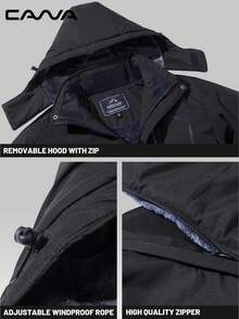 Cavva 男士冬季保暖内衬夹克 防水防风 多口袋滑雪外套 徒步露营登山滑雪 - 黑色 - 查看 4