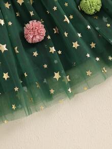Kids Toddler Baby Girl Christmas Dress Sleeveless Star Layered Tutu Dress With Pompom Balls Princess Dress Toddler Christmas Tutu Dress Baby Girl Sleeveless Layered Tulle Dress Little Girl Princess Dresses Christmas Outfit - 綠色 - 查看 6