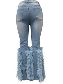 Women's Skinny Ripped Jeans Pearl Distressed Stretchy High Waisted Tassels Slim Fit Denim Pants Y2K Streetwear - 藍色 - 查看 6