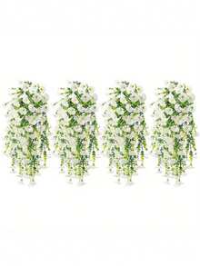 2pcs/4pcs/6pcs White Artificial Hanging Petunias White Flower, 29.52inch Plant Silk Artificial Flowers Vine Green Eucalyptus Plants Outdoor UV Protection,Flowers For Home, Hotel, Office, Wedding, Party, Garden, Porch, Farmhouse Decor, Indoor/Outdoor Use, No Container,Fake Plants For Year-Round Decoration ﻿ - Eucalyptus Morning Glory - White - View 8