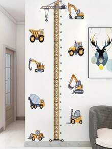 1pc Cartoon Excavator Construction Site Crane Height Ruler Wall Sticker, Bedroom/Living Room Measurement Decal, Christmas Gift - Multicolor - View 2