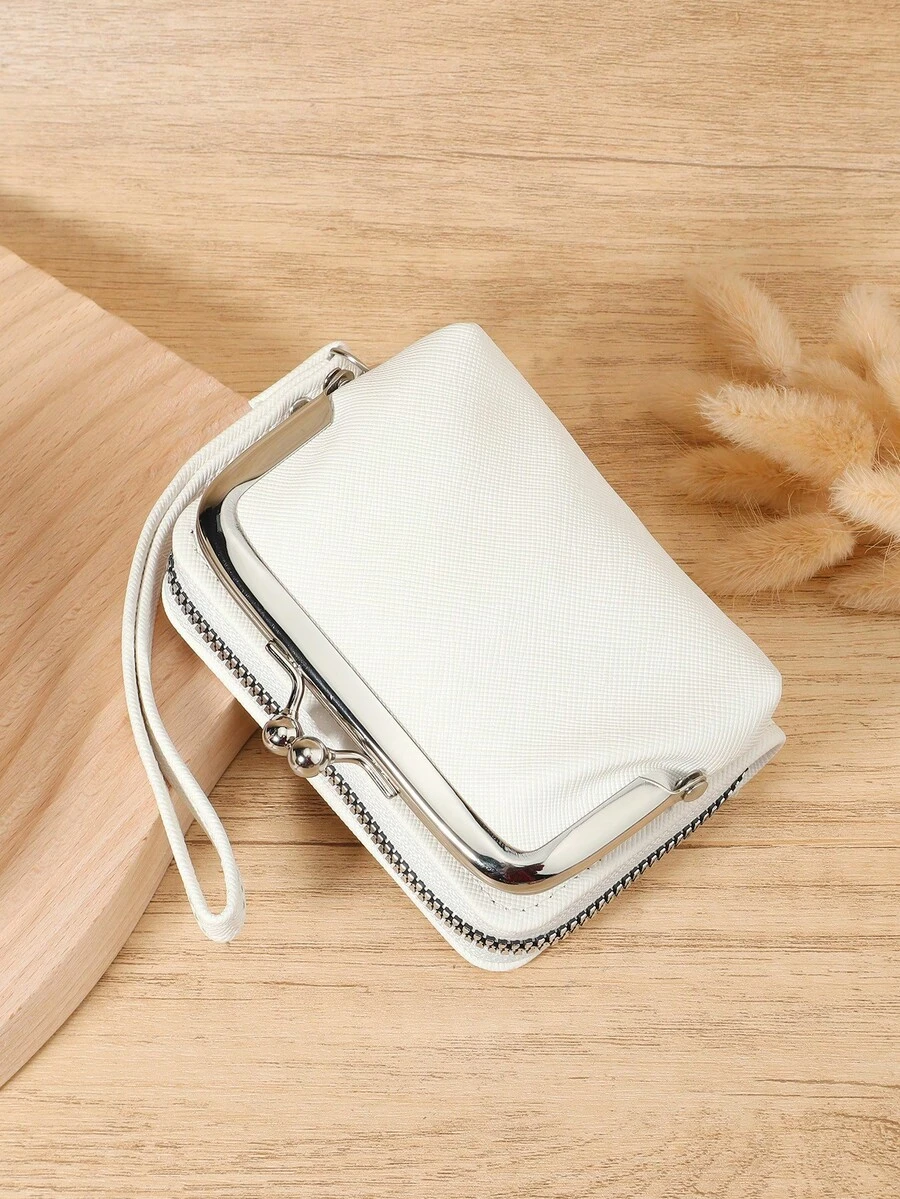 女士钱包短款 PU 皮革钱包拉链和搭扣钱包多功能大容量钱包女士零钱袋零卡包轻便、时尚现代、商务拉链信用卡商务休闲教师节、教师礼物、周年纪念、生日礼物、女士、女性、白领工作者 - 白色 - 查看 1