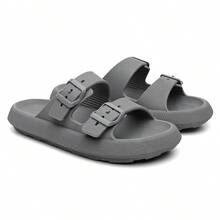 Men's Cloud Flip Flops Slide Sandal Two Straps Comfortable Birken Buckle - Grey - View 1