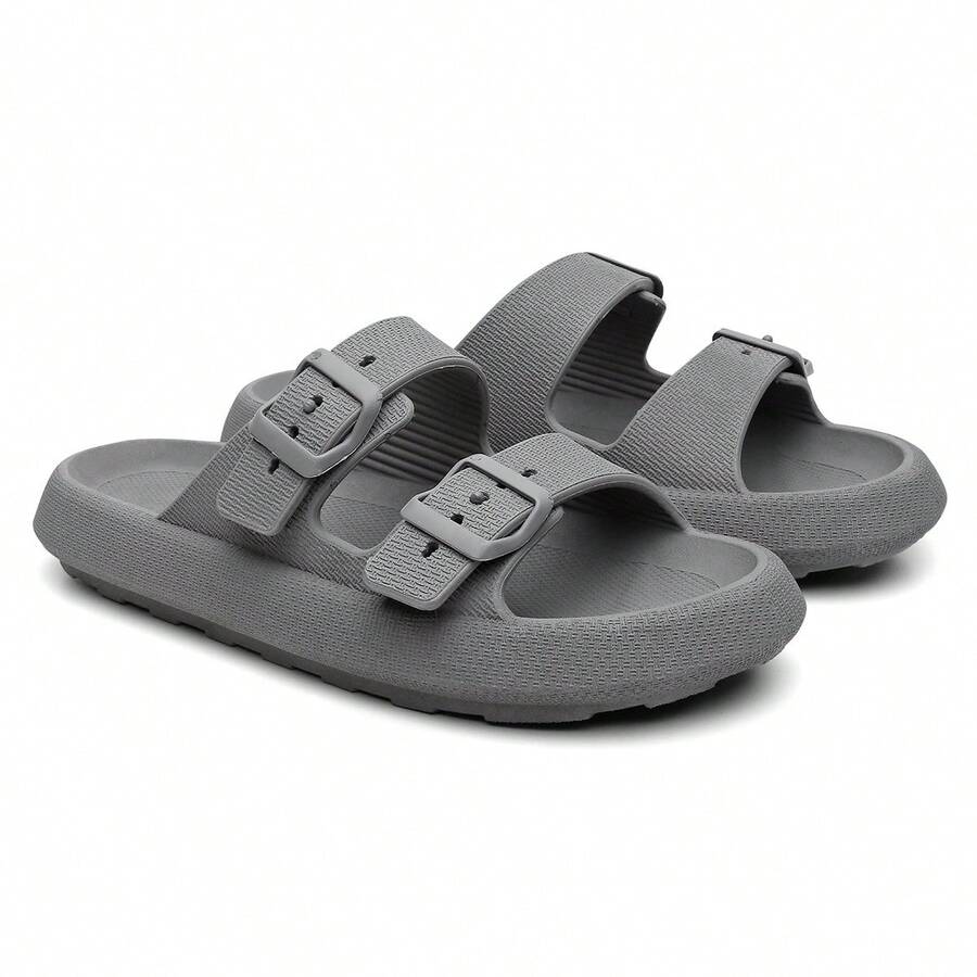 Men's Cloud Flip Flops Slide Sandal Two Straps Comfortable Birken Buckle - Grey - View 1