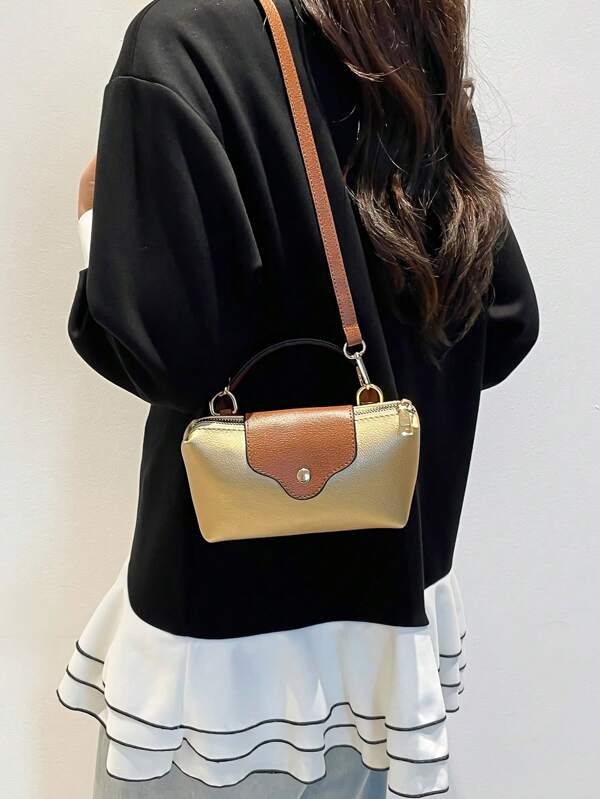 Bolso de hombro semicircular mini con costura, cierre magnético, forma de empanadilla, casual y lindo, bolso de mano de moda