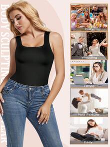 Slimming Women Tummy Control Shapewear Abdomen Compression Camisole Cami Vest Tank Top Body Shaper Ladies Underwear Undershirts Shaping Tops Shirts Wide Shoulder Strap No Pad - Black - View 5