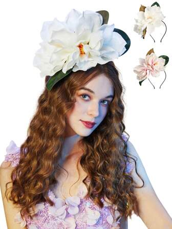 1 件白色花朵帽子头饰 - 女士花卉头饰，适合女士茶会帽教堂德比头带配饰万圣节