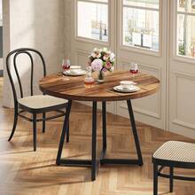 Tribesigns Industrial Round Dining Table For 2, 31.5" Dinner Table With Metal Base, Kitchen Table For Dining Room, Small Space, Apartment, Rustic Brown & Black - Brown - View 5