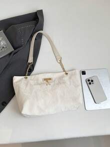 时尚复古大容量鳄鱼压纹女士托特包，适合购物、钱包、年轻女士、大学生、新婚夫妇、白领。非常适合办公室、大学、工作、商务、通勤、户外活动、旅行和短途旅行 - 白色 - 查看 10