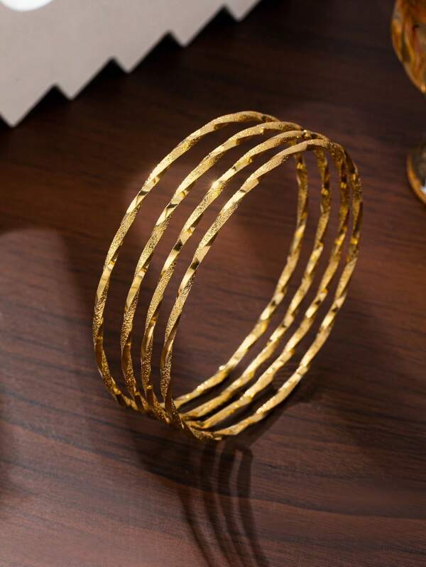 4pcs Vintage 18K Gold Plated Twisted Rope Bangle Bracelets, Suitable For Gifts, Parties, Gatherings And Daily Wear