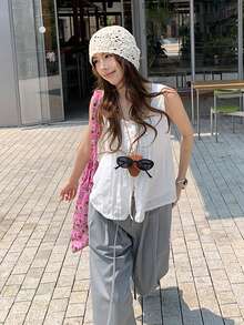 法式软系带无袖白色上衣 - 白色 - 查看 8