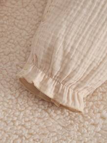 MommBaby MommBaby Infant Girls' Solid Color Cotton Ruffle Embroidered Long Sleeve Romper With Open Crotch Pants, Casual Outfit For Spring & Autumn