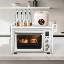 Extendable Microwave Shelf With Hooks, Microwave Stand, Kitchen Storage Rack -42-68*36*46 Cm - White - View 3
