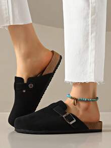 女士春季新款圆头厚底舒适套脚软底休闲时尚穆勒鞋 - 黑色 - 查看 2