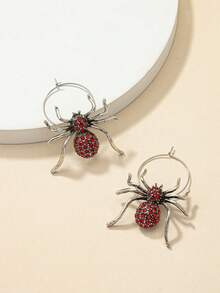 一对创意红蜘蛛水钻耳环，万圣节独特暗黑风格，小众节日礼物