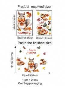 秋季松鼠和秋叶墙贴 - 自粘式秋收装饰，暖色调，适用于客厅、卧室、走廊 - 耐用塑料季节性家居装饰、秋季家居装饰、节日房间装饰、秋季主题艺术品、易粘贴贴纸、舒适的秋季主题、高品质 PVC、DIY 爱好者 - 彩色 - 查看 13