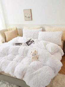 3 件纯色毛绒羽绒被套套装（1 个羽绒被套 + 2 个枕套，不含被子或枕头），柔软舒适，可机洗，适用于卧室、宿舍、酒店、床上用品装饰、节日礼物、秋季装饰、房间装饰