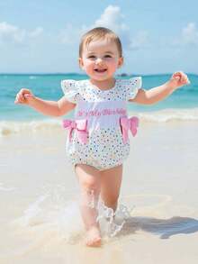 Newborn Baby Girl Birthday Outfit Its My Birthday Embroidery Polka Dot Bow One Year Old Girl Smcoked Romper Bubble Bodysuit One Piece Summer Clothes - 白色 - 查看 4