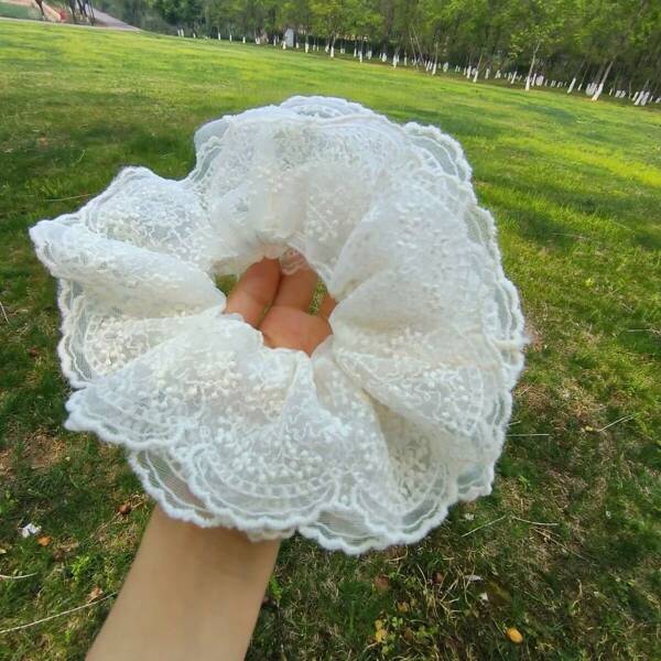 1pc Women's Elegant Lace Hair Scrunchie, Suitable For Ponytail, Bun, Dresses, Daily Wear, Bohemian Accessories, Spring/Summer