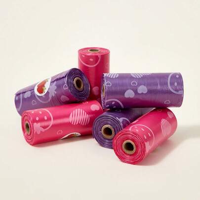 PETSIN 草莓香味宠物粪便袋，粉色草莓垃圾袋和紫色草莓心形宠物垃圾袋，便携户外使用，宠物情人节礼物