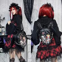 Goth Coffin Backpack With Detachable Bat Wing Halloween Coffin Ita Punk Shoulder Bag For Enamel Pins DisplaySkull ChainBlack-0029 - SkullChainBatWings-black - View 4